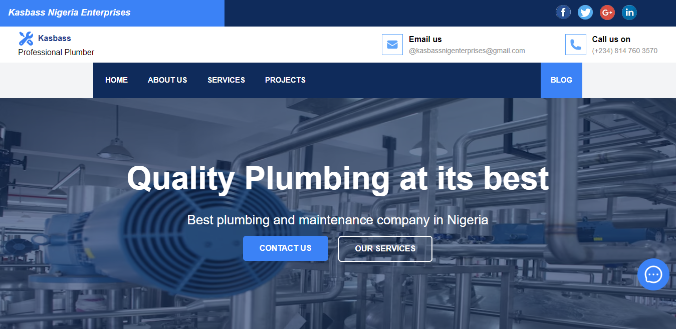 screenshot of Plumbing Service <br> Website with A web-based platform that showcases the plumbing services offered by a plumbing company. The website is designed to provide users with information about the company's services, team, and contact details