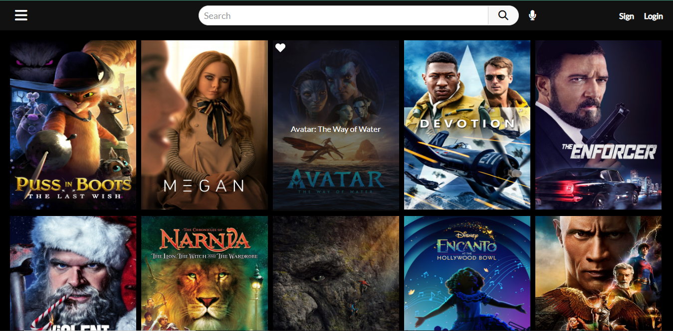 screenshot of Movie Search <br>Website with A Movie Search App that allows users to search for movies by title or genre, and displays detailed information about each movie. The application is designed to provide users with a user-friendly interface that displays relevant movie information and allows users to save their favorite movies. Use React for the front end and Redux for state management, JavaScript for creating interactive websites, and CSS for styling